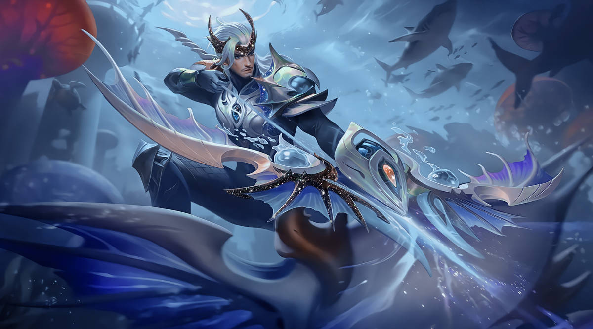 Mobile Legends hero Yi Sun-shin in his Fleet Warden skin, ready for battle—representing a top jungler pick in 'Hero Jungler ML'.