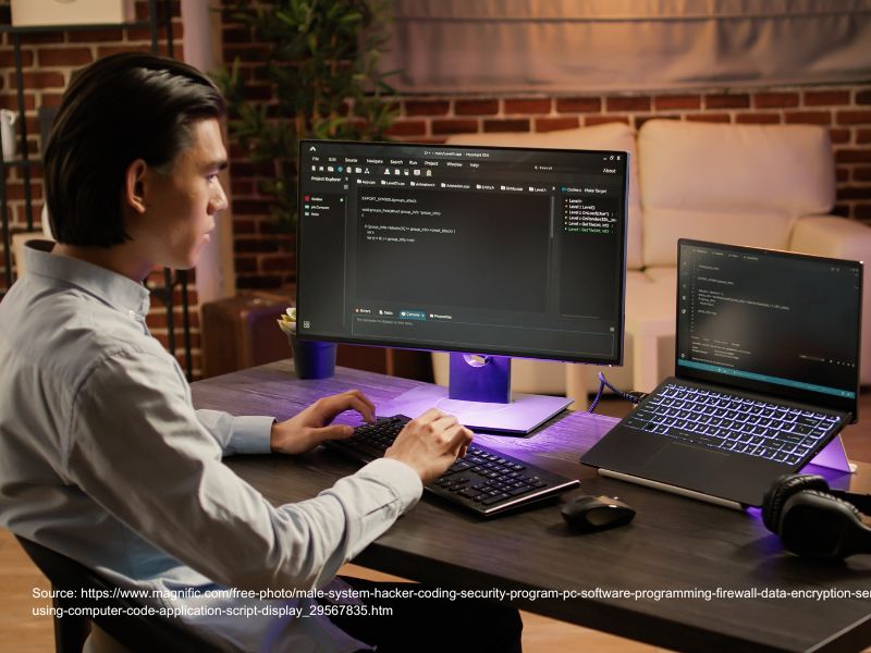 Developer writing code on a computer, as an illustration for Core Web Vitals optimization.